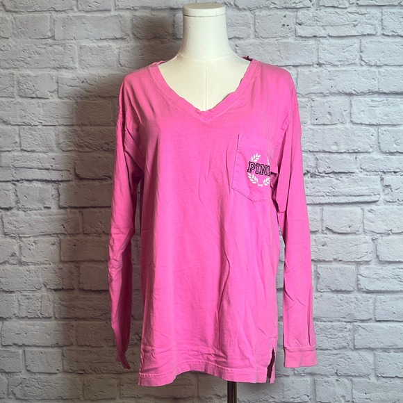 Victoria's Secret PINK Long Sleeve V-Neck Tee Shirt Women's Small - Picture 1 of 6